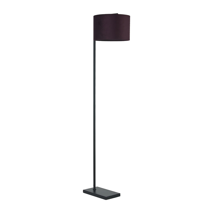 Idolite Devine Floor Lamp, 1 Light E27, Satin Black/Aubergine 30x20cm Velvet Shade