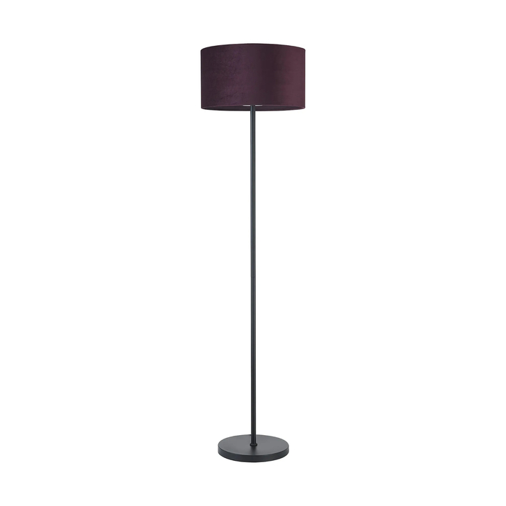 Idolite Devine Floor Lamp, 1 Light E27, Satin Black/Aubergine 40x22cm Velvet Shade