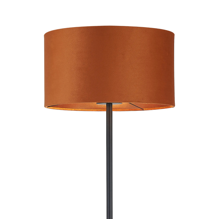 Idolite Devine Floor Lamp, 1 Light E27, Satin Black/Burnt Orange/Copper 40x22cm Velvet Shade