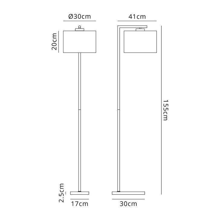 Idolite Devine Floor Lamp, 1 Light E27, Satin Black/Dark Grey/Silver 30x20cm Velvet Shade