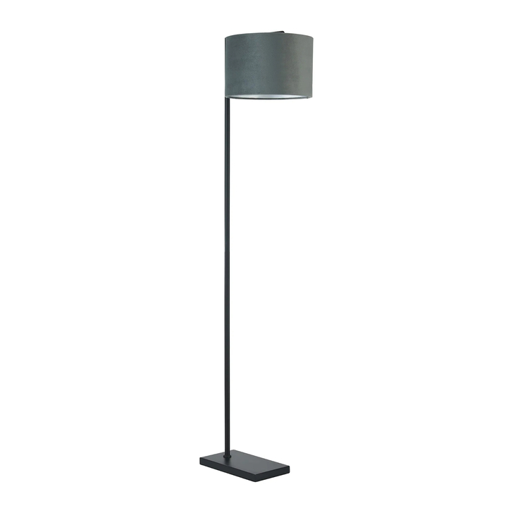 Idolite Devine Floor Lamp, 1 Light E27, Satin Black/Dark Grey/Silver 30x20cm Velvet Shade