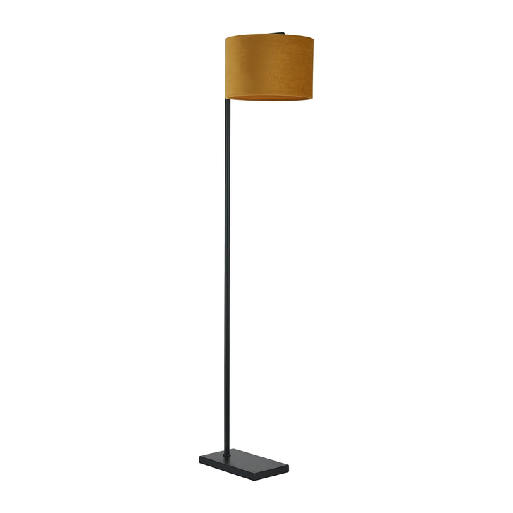 Idolite Devine Floor Lamp, 1 Light E27, Satin Black/Ochre 30x20cm Velvet Shade
