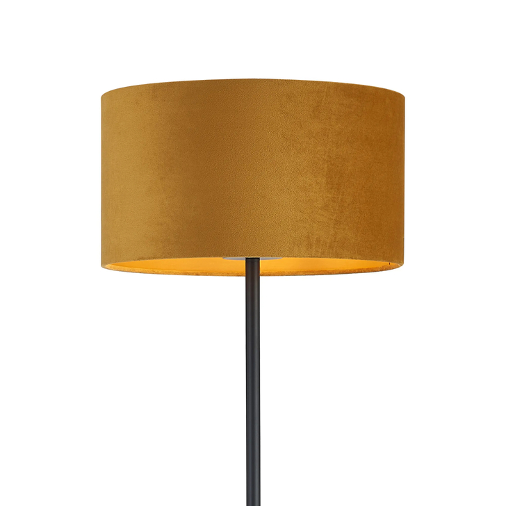 Idolite Devine Floor Lamp, 1 Light E27, Satin Black/Ochre 40x22cm Velvet Shade
