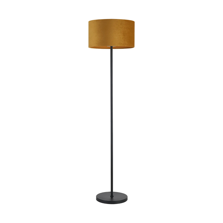 Idolite Devine Floor Lamp, 1 Light E27, Satin Black/Ochre 40x22cm Velvet Shade