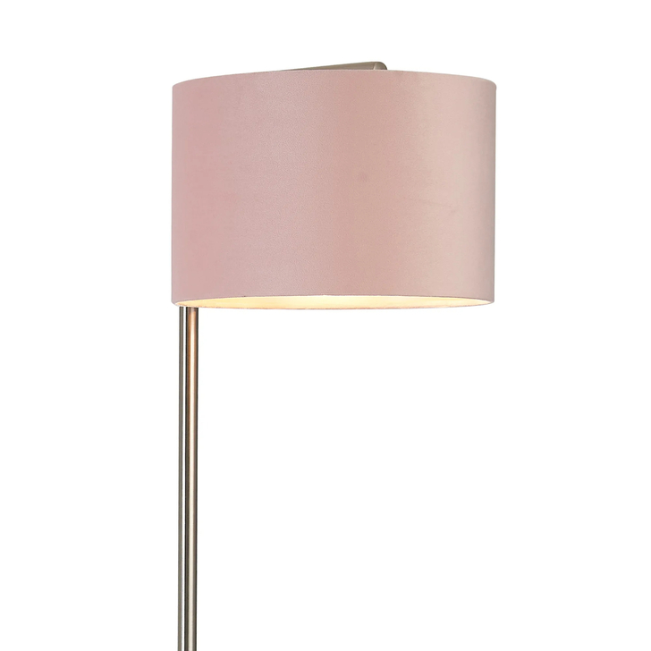 Idolite Devine Floor Lamp, 1 Light E27, Satin Nickel/Blush Pink/Prosecco 30x20cm Velvet Shade
