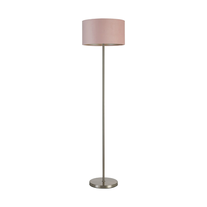 Idolite Devine Floor Lamp, 1 Light E27, Satin Nickel/Blush Pink/Prosecco 40x22cm Velvet Shade