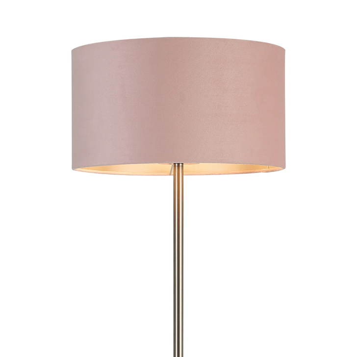 Idolite Devine Floor Lamp, 1 Light E27, Satin Nickel/Blush Pink/Prosecco 40x22cm Velvet Shade