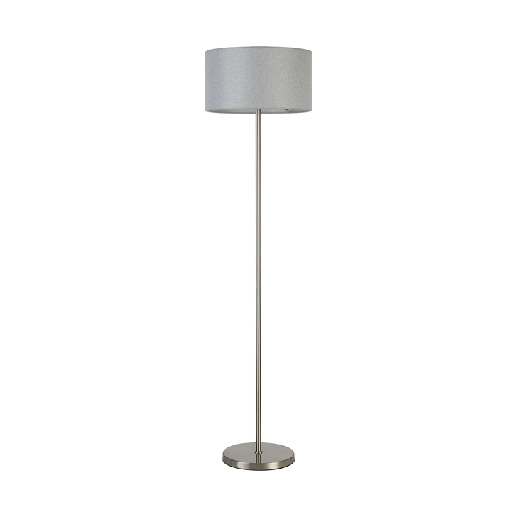 Idolite Devine Floor Lamp, 1 Light E27, Satin Nickel/Cement 40x22cm Linen Shade