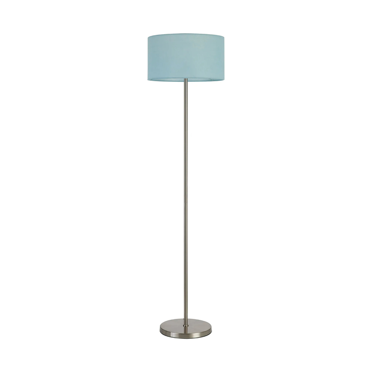 Idolite Devine Floor Lamp, 1 Light E27, Satin Nickel/Duck Egg 40x22cm Linen Shade