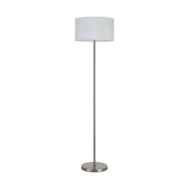 Idolite Devine Floor Lamp, 1 Light E27, Satin Nickel/Porcelain 40x22cm Faux Silk Shade