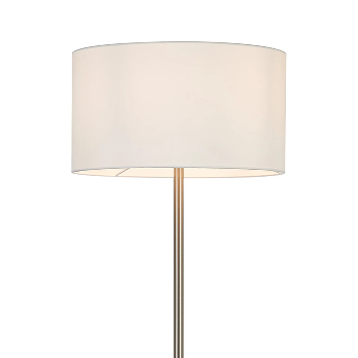Idolite Devine Floor Lamp, 1 Light E27, Satin Nickel/Porcelain 40x22cm Faux Silk Shade