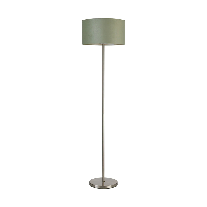 Idolite Devine Floor Lamp, 1 Light E27, Satin Nickel/Sage Green/Prosecco 40x22cm Velvet Shade