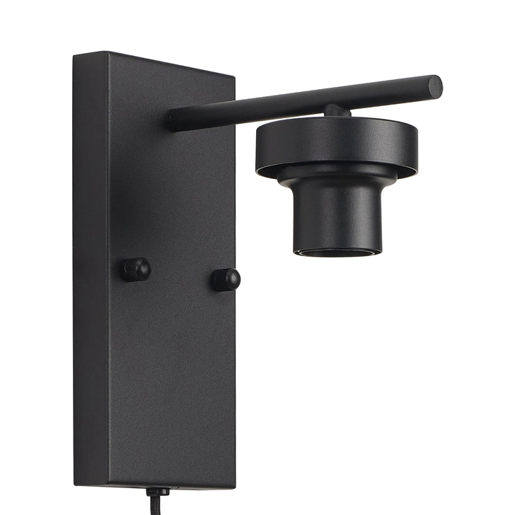 Idolite Devine Satin Black 1 Light E27 Switched Wall Light With Plug (FRAME ONLY)