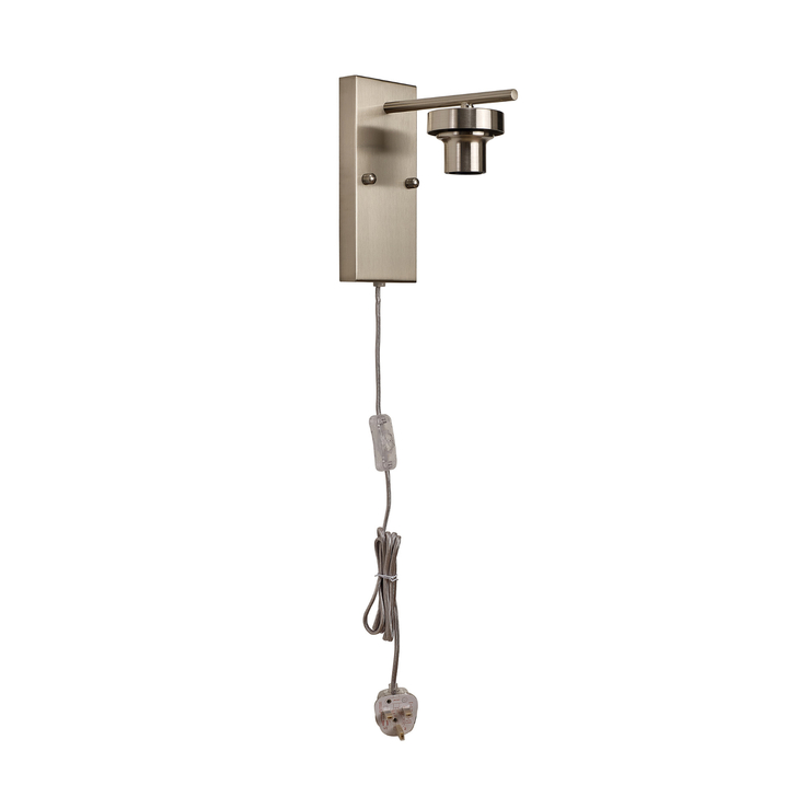 Idolite Devine Satin Nickel 1 Light E27 Switched Wall Light With Plug (FRAME ONLY)