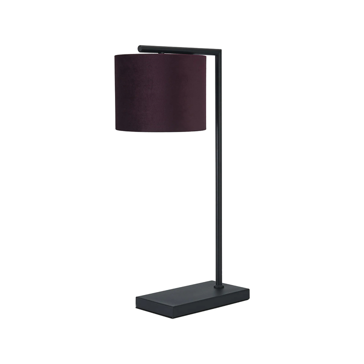 Idolite Devine Table Lamp, 1 Light E27, Satin Black/Aubergine 20x16.5cm Velvet Shade