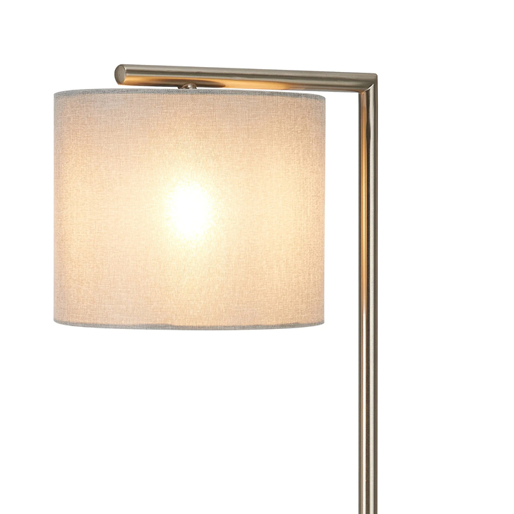 Idolite Devine Table Lamp, 1 Light E27, Satin Nickel/Cement 20x16.5cm Linen Shade