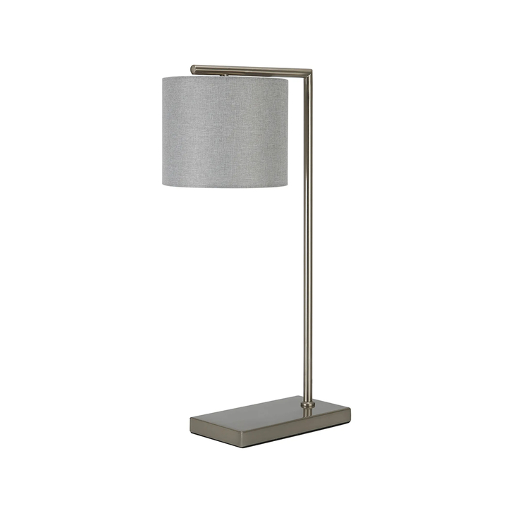 Idolite Devine Table Lamp, 1 Light E27, Satin Nickel/Cement 20x16.5cm Linen Shade