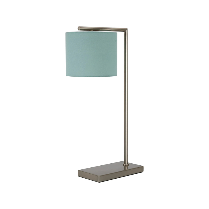 Idolite Devine Table Lamp, 1 Light E27, Satin Nickel/Duck Egg 20x16.5cm Linen Shade