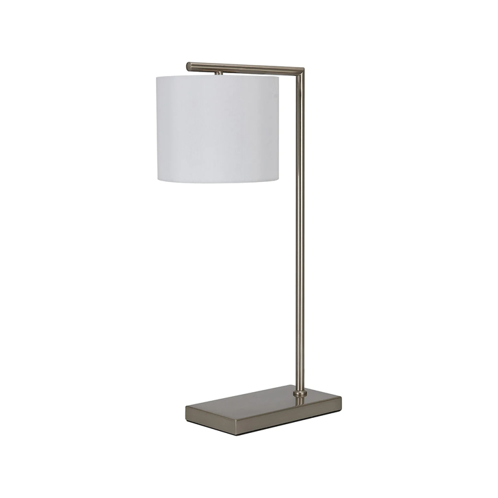 Idolite Devine Table Lamp, 1 Light E27, Satin Nickel/Porcelain 20x16.5cm Faux Silk Shade