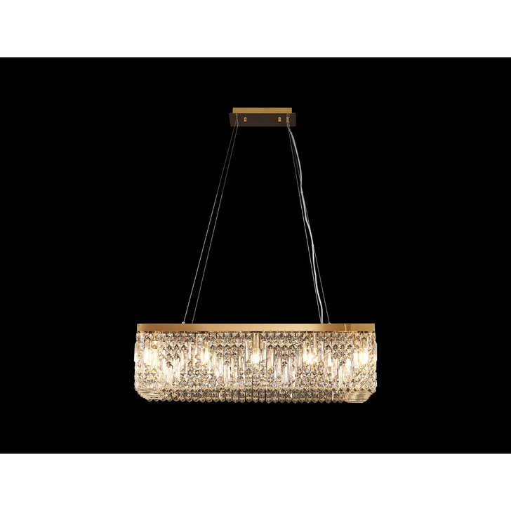 Idolite Dividi 12 Light Rectangular Pendant Crystal Chandelier Gold