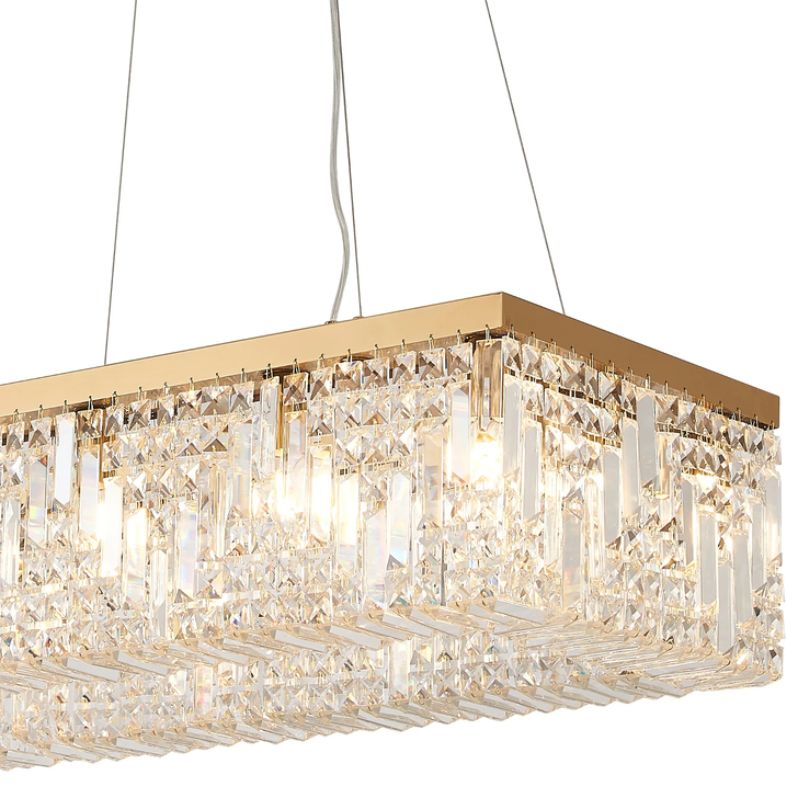 Idolite Dividi 12 Light Rectangular Pendant Crystal Chandelier Gold