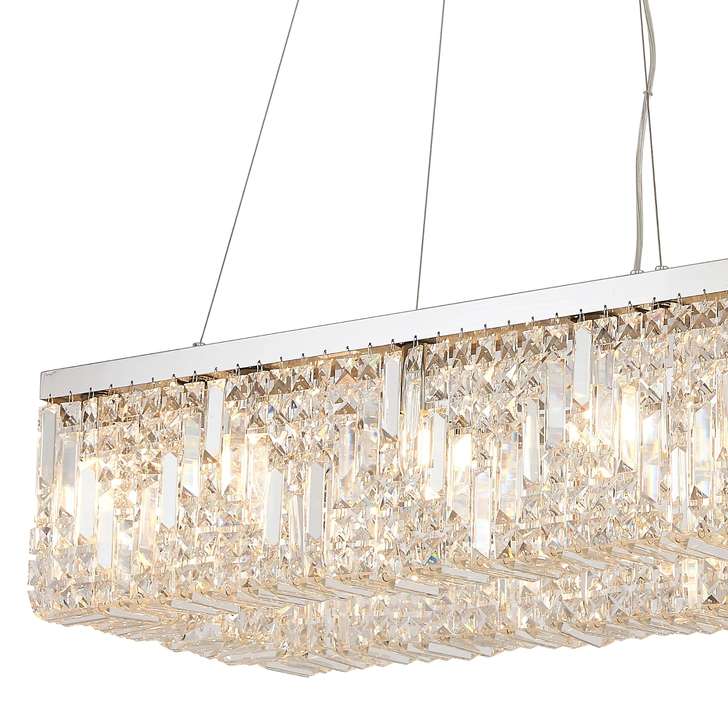 Idolite Dividi 12 Light Rectangular Pendant Crystal Chandelier Polished Chrome