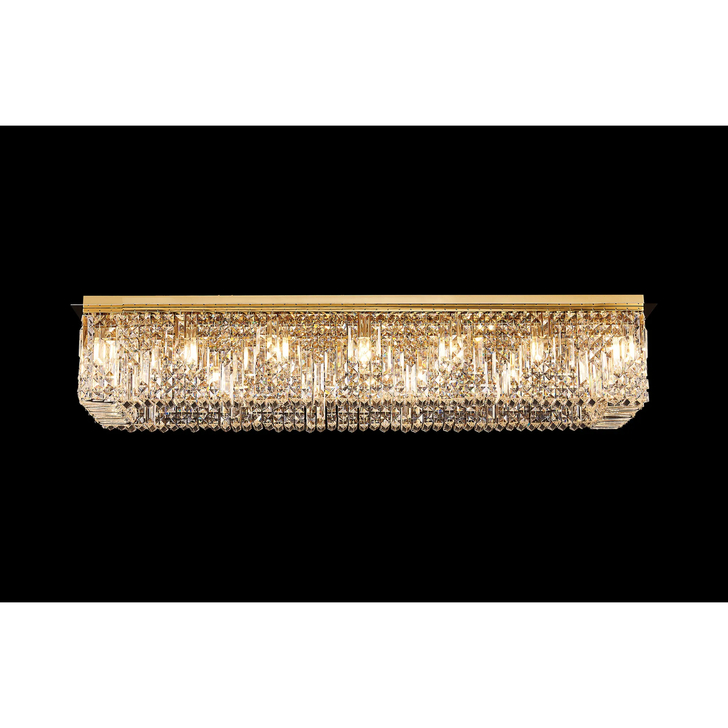 Idolite Dividi 16 Light Flush Rectangular Crystal Chandelier Gold