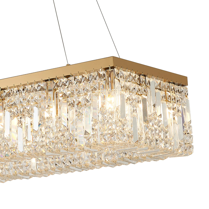 Idolite Dividi 16 Light Rectangular Pendant Crystal Chandelier Gold