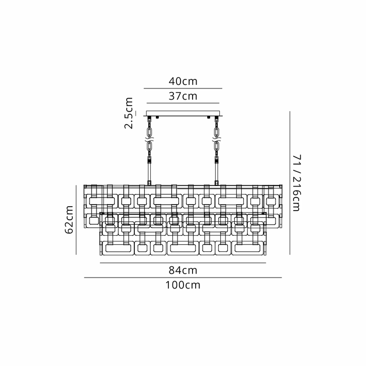 Idolite Duskie 100cm Satin Nickel Rectangular Linear Pendant Light Complete With Clear Glass