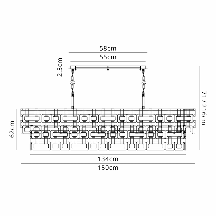 Idolite Duskie Extra Large 150cm Matt Gold Rectangular Linear Pendant Light Complete With Clear Glass