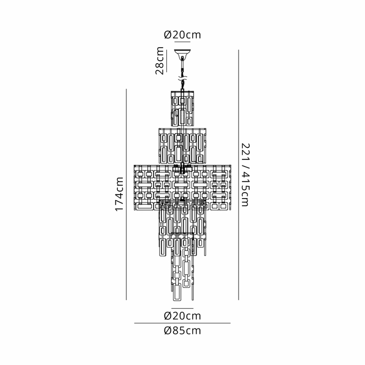 Idolite Duskie Extra Large Multi Tier Matt Gold Stairway Pendant Light Complete With Clear Glass