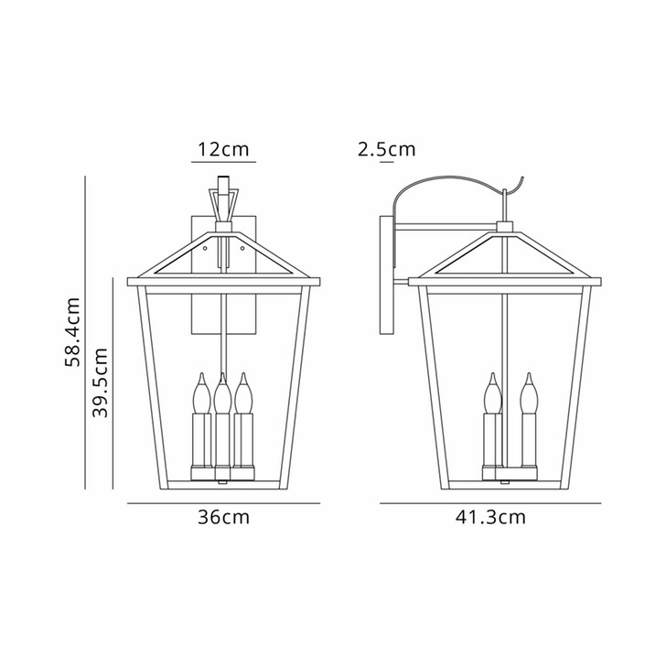 Idolite Eccleshall Square Tapered Black Large Wall Lantern Complete With Clear Glass - IP54