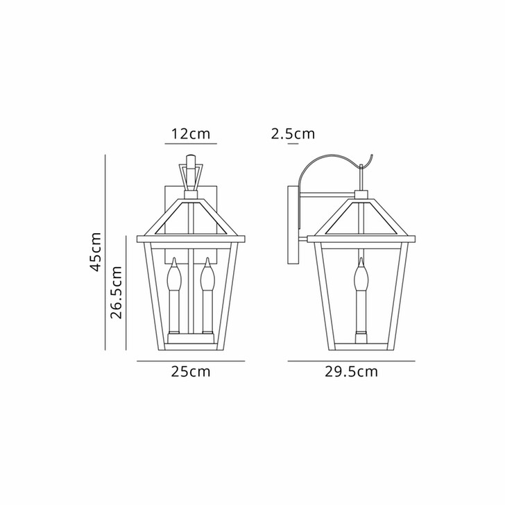 Idolite Eccleshall Square Tapered Black Medium Wall Lantern Complete With Clear Glass - IP54