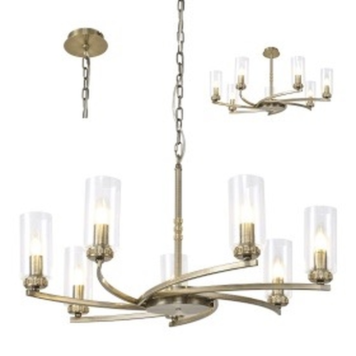 Idolite Euston Antique Brass 7 Light Pendant C/W Crystal Detailing & Clear Glasses