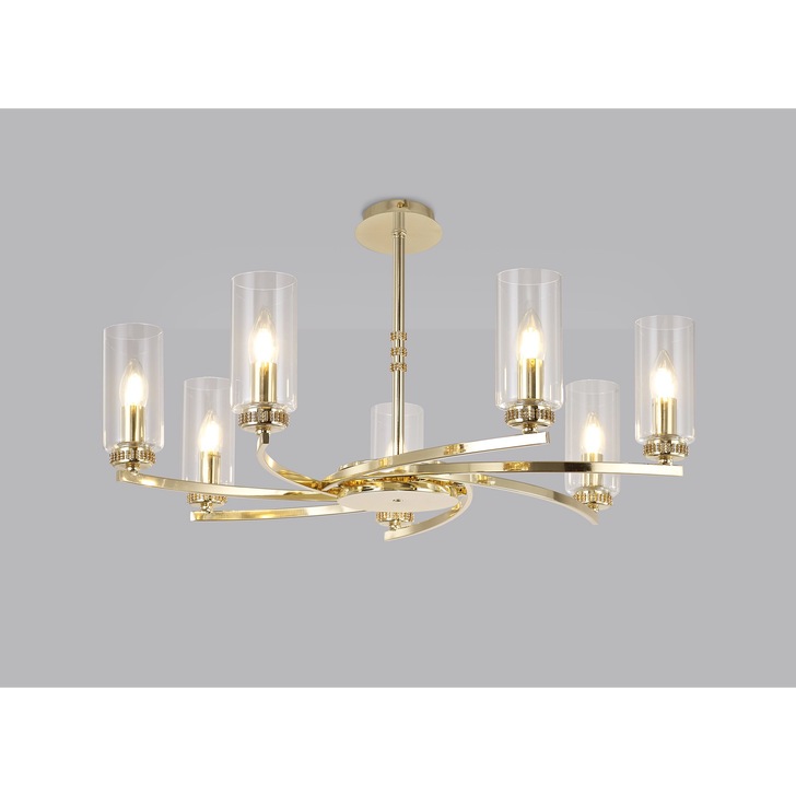 Idolite Euston Polished Gold 7 Light Pendant C/W Crystal Detailing & Clear Glasses