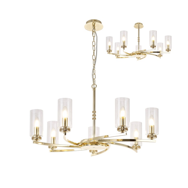 Idolite Euston Polished Gold 7 Light Pendant C/W Crystal Detailing & Clear Glasses