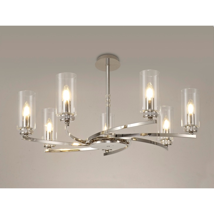 Idolite Euston Polished Nickel 7 Light Pendant C/W Crystal Detailing & Clear Glasses