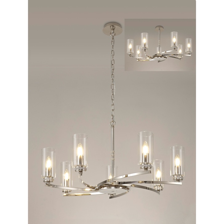 Idolite Euston Polished Nickel 7 Light Pendant C/W Crystal Detailing & Clear Glasses