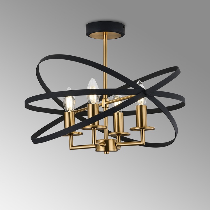 Idolite Genesis 4 Light Black And Gold Semi-Flush Orb Ceiling Light