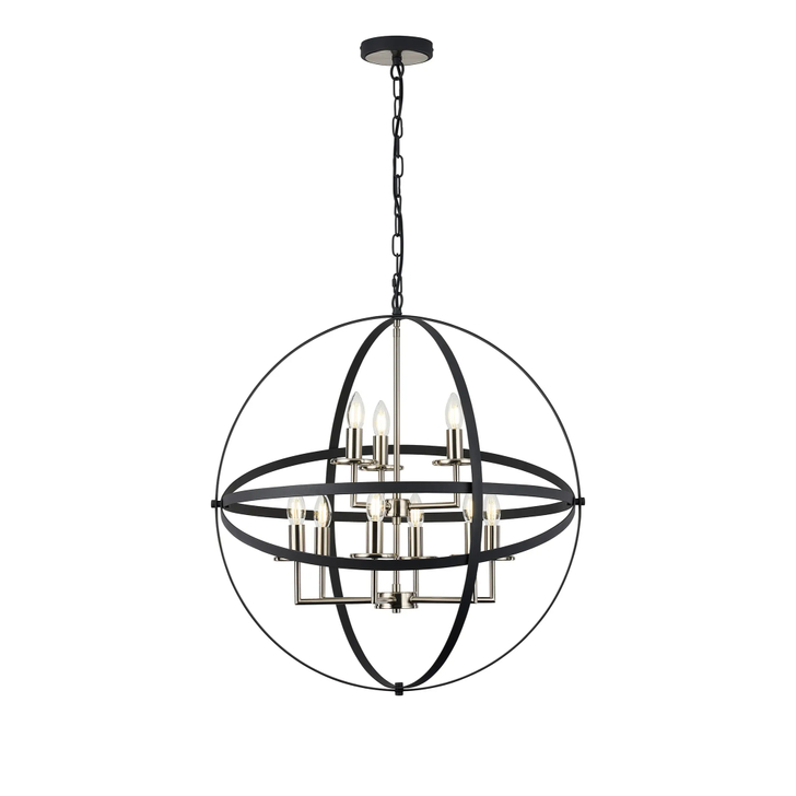 Idolite Genesis Anthracite And Satin Nickel 9 Light Two Tier Extra Large Orb Pendant