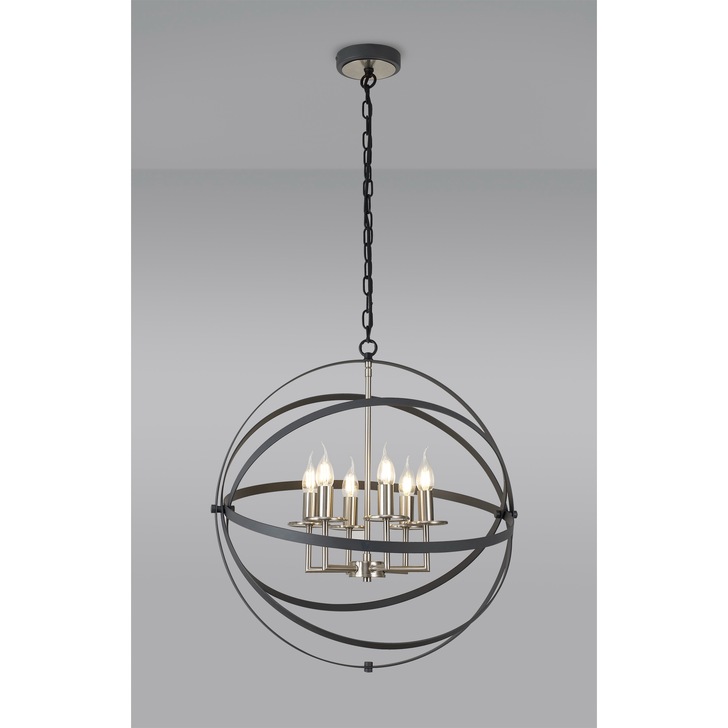 Idolite Genesis Anthracite & Satin Nickel Finish 6 Light Orb Pendant