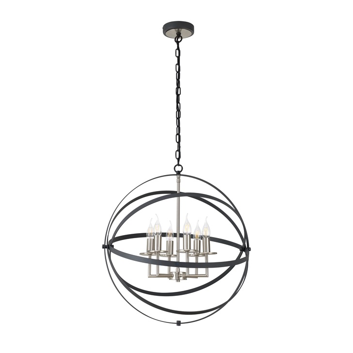 Idolite Genesis Anthracite & Satin Nickel Finish 6 Light Orb Pendant