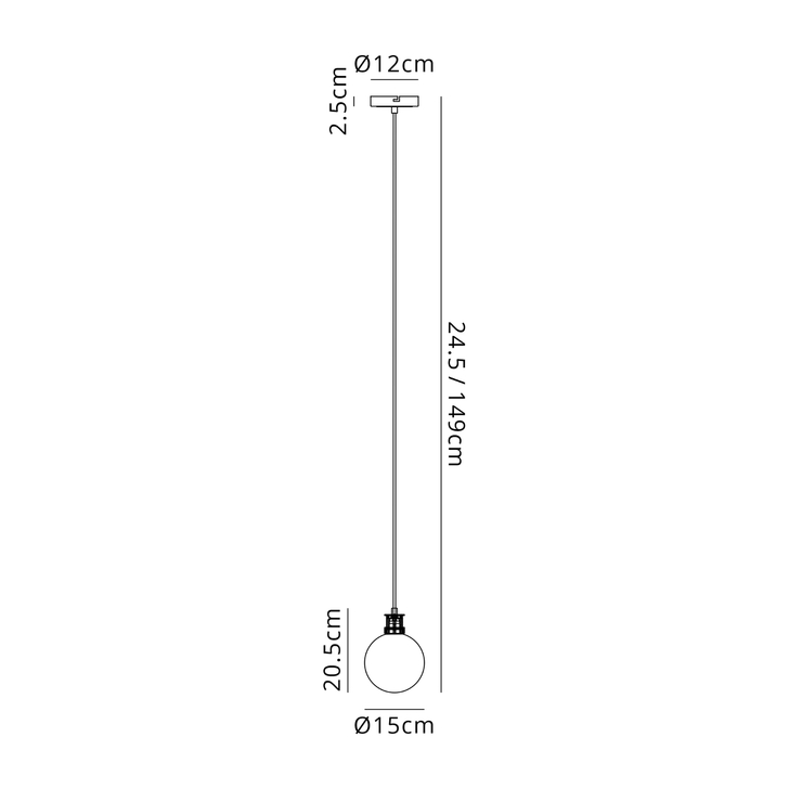 Idolite Haughton IP 1.3m Pendant, 1 x E14 With 15cm Round Glass Shade, Brass, Opal & Satin Black