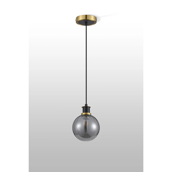 Idolite Haughton IP 1.3m Pendant, 1 x E14 With 15cm Round Segment Glass Shade, Brass, Smoke Plated & Satin Black