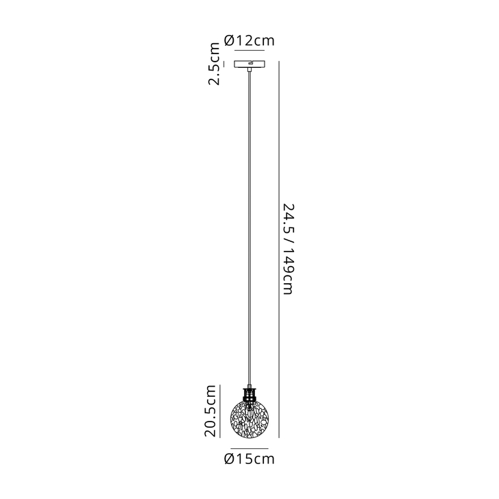 Idolite Haughton IP 1.3m Pendant, 1 x E14 With 15cm Round Speckled Glass Shade, Satin Nickel, White & Satin Black