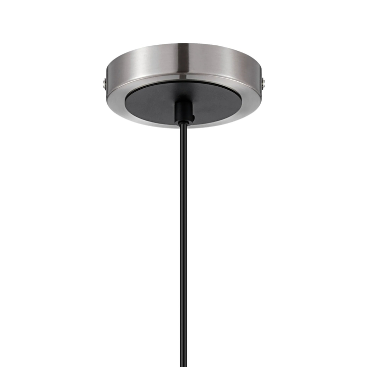 Idolite Haughton IP 1.3m Pendant, 1 x E14 With 15cm Round Textured Crumple Glass Shade, Satin Nickel, Clear & Satin Black