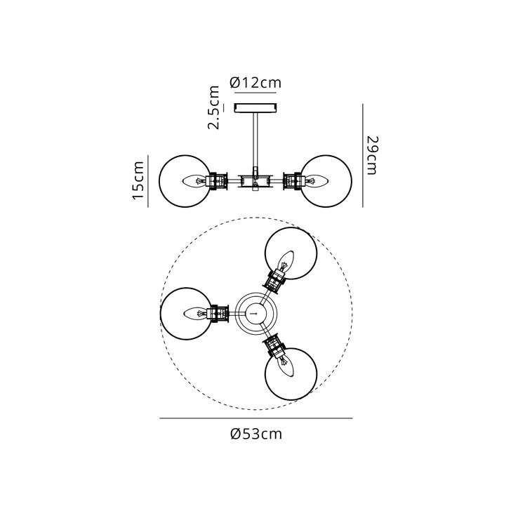 Idolite Haughton IP Semi Ceiling, 3 x E14 With 15cm Round Glass Shade, Satin Nickel, Smoke Plated & Satin Black