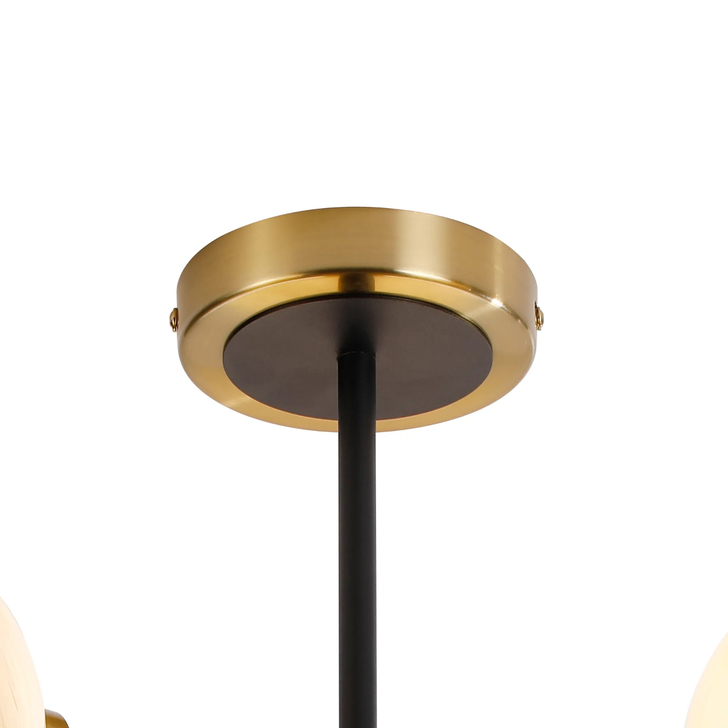 Idolite Haughton IP Semi Ceiling, 3 x E14 With 15cm Round Marble Effect Glass Shade, Brass, White & Satin Black