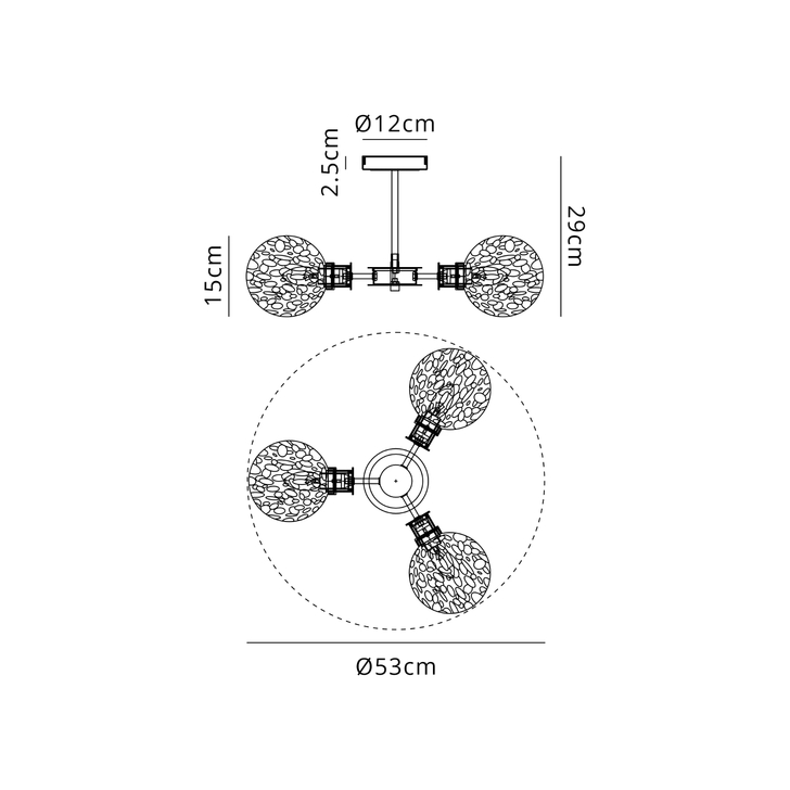 Idolite Haughton IP Semi Ceiling, 3 x E14 With 15cm Round Speckled Glass Shade, Brass, White & Satin Black