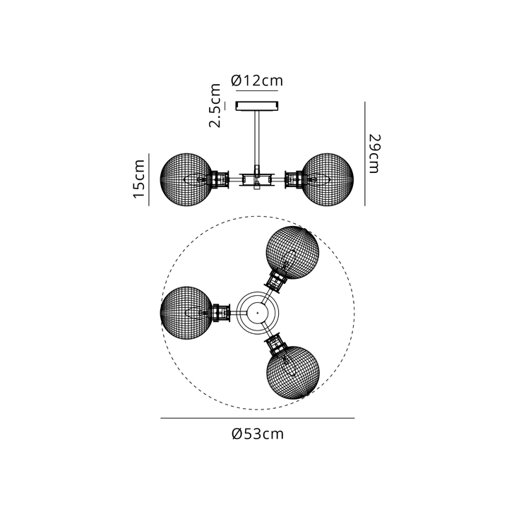 Idolite Haughton IP Semi Ceiling, 3 x E14 With 15cm Round Textured Diamond Pattern Glass Shade, Satin Nickel, Clear & Satin Black